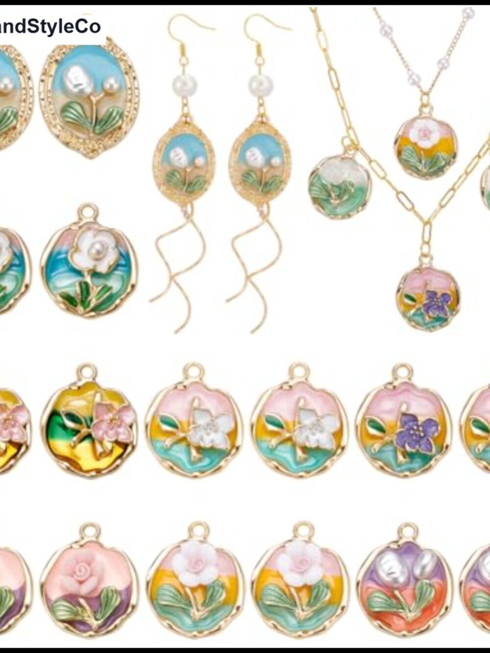 Vintage Floral Enamel Charms Alloy DIY Jewelry Necklace Making Set